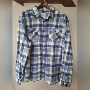 KATIN Men's VINCENT Flannel Button Down Shirt Blue Cream Plaid Size XL